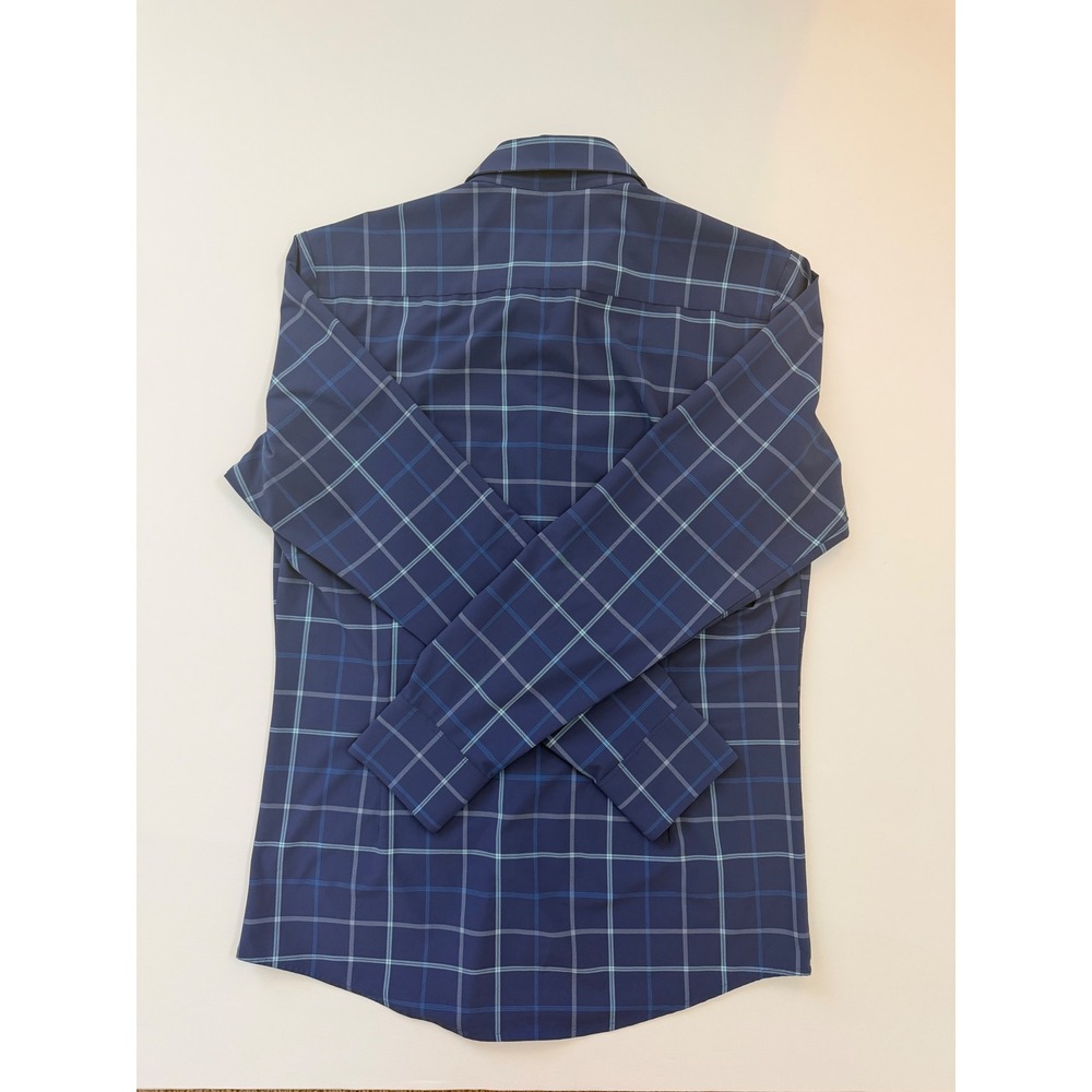 Mizzen+Main Performance Dress Shirt Mens Small Trim Fit Navy Blue Plaid Check - Picture 2 of 4